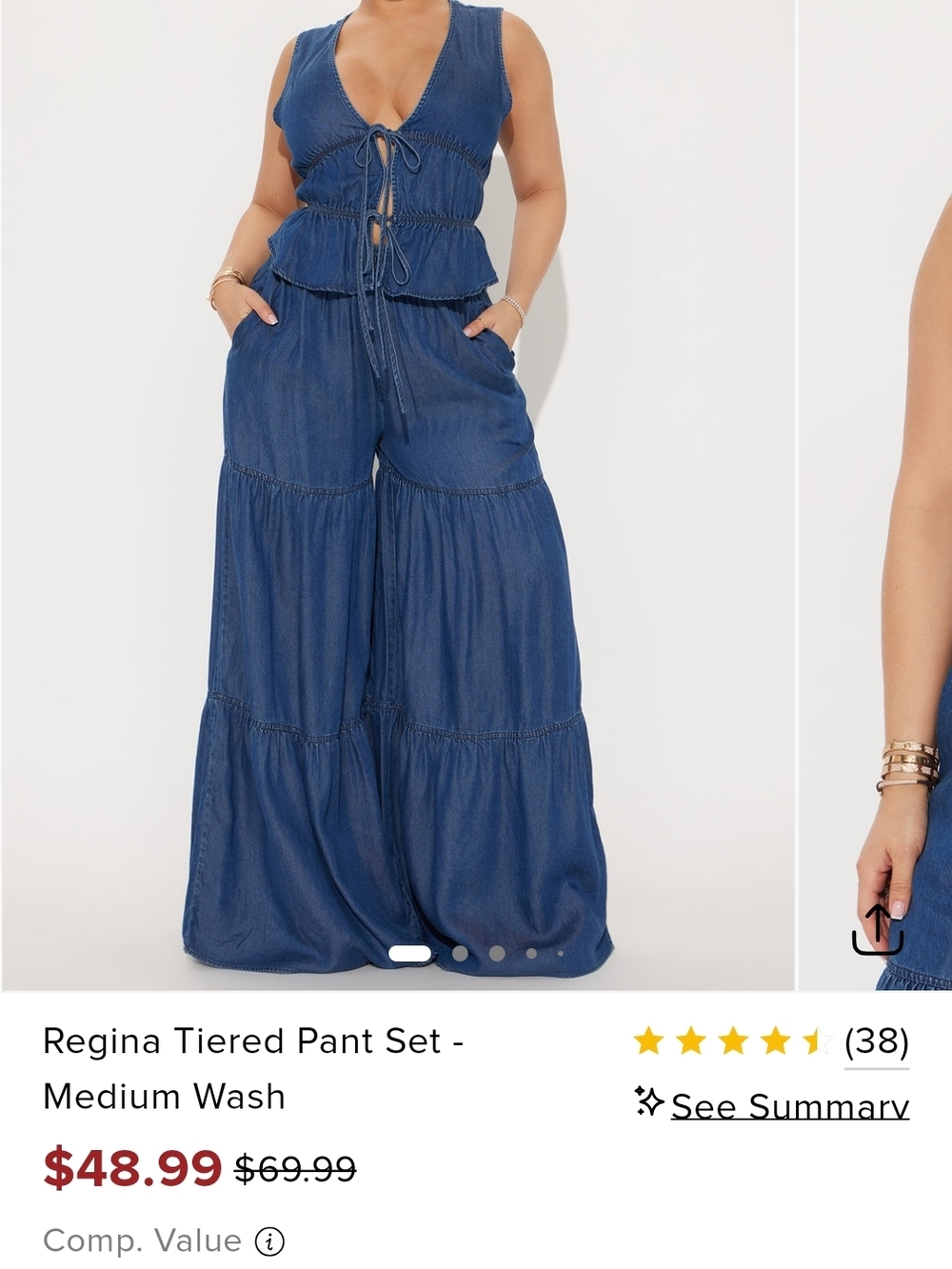 Fashion Nova Regina Tiered Pant Set - Medium Blue Denim